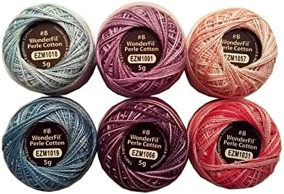 Wonderfil Eleganza Size 8 Perle Cotton Cotton Thread '' 'Playdate' 'Sampler Set - 6 разновидни бои, 42 јарди на секој блуз и затегнувања