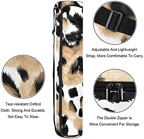 Леопард текстура јога мат торби со целосна зипска торба за носење за жени мажи, вежбање јога мат носач со прилагодлива лента