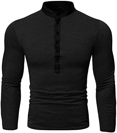 XXBR копче V врвови за вратот за мажи, падот на предната плоча со долги ракави лабава тенок вклопување цврста боја тренинг маичка кошула