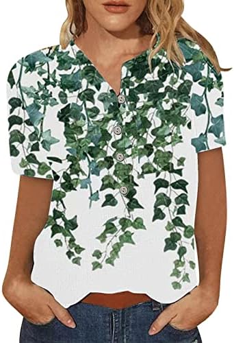 Копчиња за летни врвови на жени надолу кошули за жени против вратот кратки ракави врвови случајни летни блузи работни маици