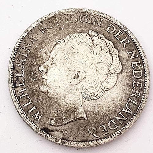 1943 година холандски штит Антички стар бакар и сребрена комеморативна монета колекција монета кралица Вилхелмина комеморативна сребрена монета