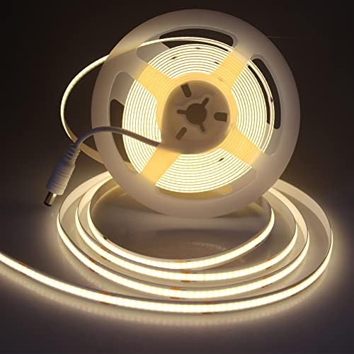 Rextin COB LED ленти светла 24V Неутрално бело 4000k 16,4ft/5m Флексибилни LED јаже светла затемнети LED светлосни ленти за под кабинетот