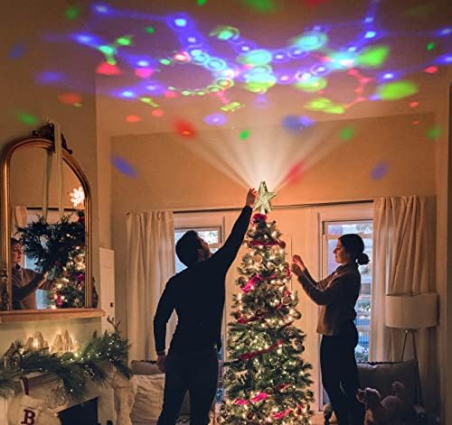 Топер за новогодишна Елка Со Динамични Светла За Проектор На Виножито, 3Д СЈАЈ ПРЕДВОДЕНА Од РОТИРАЧКИ Осветлен Врв На Новогодишна Ѕвезда,