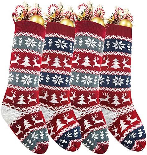 Jugntyac Божиќни чорапи 4 пакувања 18 инчи - кабел со голема големина плетена плетена Божиќна чорапи, рустикално персонализирано