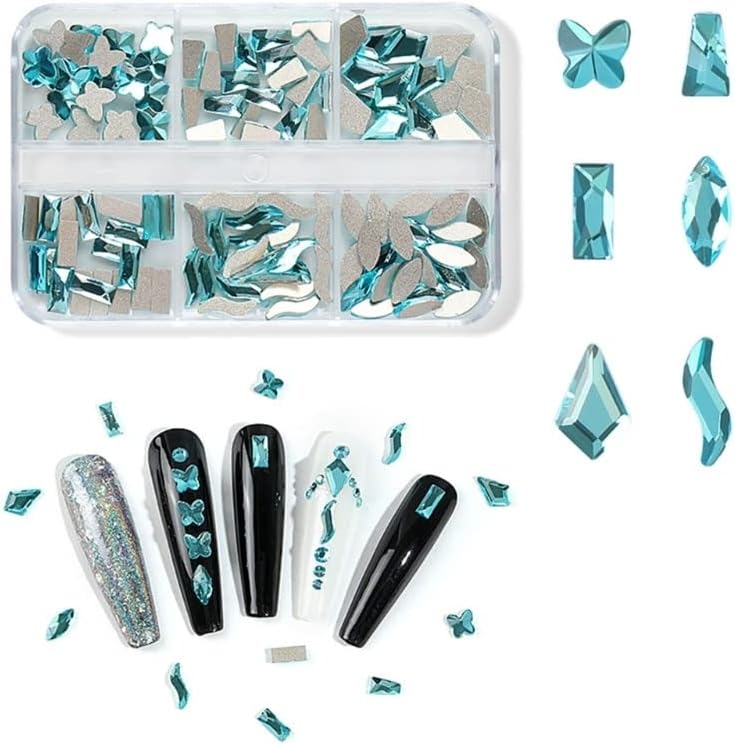 Мешани нокти уметнички ригистони рамни кристали на ноктите Сјајни скапоцени камења за нокти - накит за нокти -