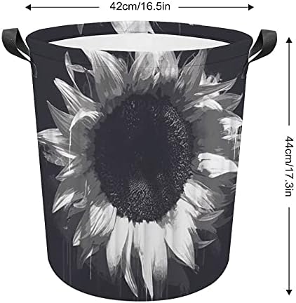Кошница за перење Foduoduo црно -бело сончогледно алишта го спречува со рачки што се преклопуваат валкана облека за складирање