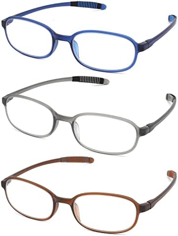 Hotjojo 3 пакет TR90 Читање очила сина светлина блокирајќи флексибилни читатели против сјајот / очите на очите / UV400 лесни за очила