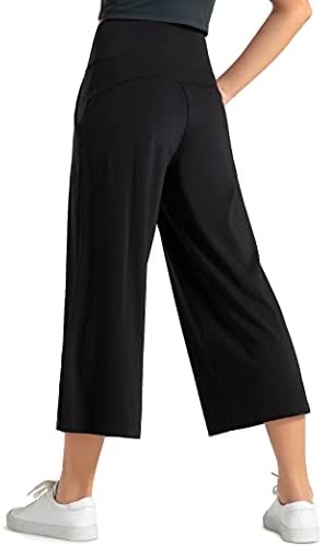Wustjforu Women'sенски широки нозе Палацо дневни панталони Јога Каприс Кулоти со џебови Контрола на стомакот лабави панталони