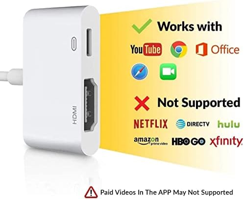 [Apple MFI сертифициран] Молња до HDMI адаптер, 1080p iPhone to HDMI адаптер кабел Молња Дигитален AV адаптер 4K Синхроничен екран конектор