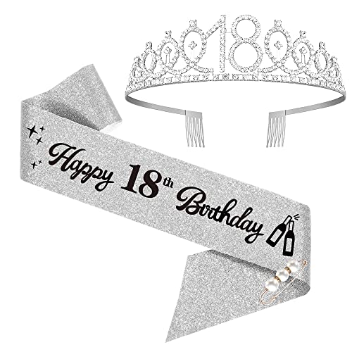 Моиткптт 18-Ти Роденден Појас И Дијадема, Среќен 18-ти Роденден Круна И Појас За Девојки Подарок, 18-ти Роденден Круна За Забави