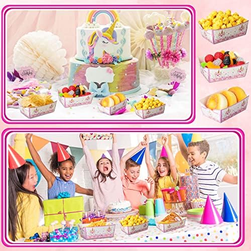 60 пакувања на еднорог забава за забава Поставете еднорог роденденски украси за еднократна употреба хартија за хартија за храна, кои служат чамци