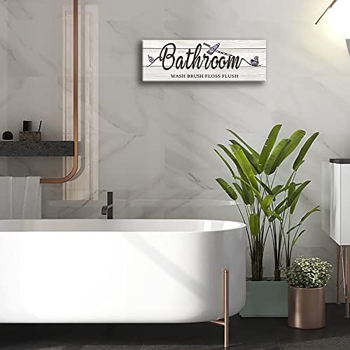 HMLC знак за бања Рустикална платно wallидна уметност смешна мото отпечатоци од фарма куќа бања декор слики со цврста дрвена рамка за домашен