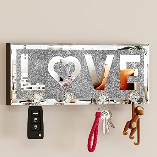 Држач за клучеви од огледало на shyfoy за wallид, декоративна loveубовна буква, знак за клуч за клучеви за wallидни декор, сјајни клучеви