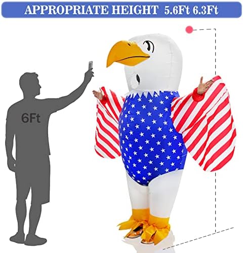 UniqSeason 7ft Висок на 4 -ти јули на 4 -ти јули на надувување ќелав орел, костум за летање на орел - за патриотски ден на спомен и