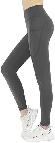 KKB женски високи половини на половината на јога со странични џебови, панталони за спортско вежбање во стомакот, атлетски панталони за
