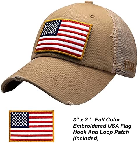 Американското знаме на Antourage, неконструирано Unisex Mesh Snapback Бејзбол капа капа за мажи и жени +2 Патриотски закрпи вклучени