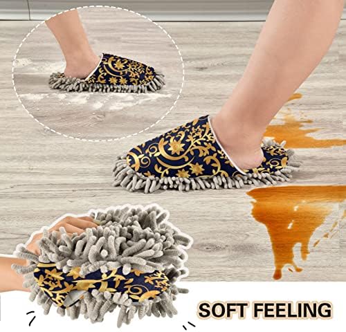 Мекхивер златни украсни цветни ливчиња влечки за чистење на подови за чистење на влечки за жени забавни чисти папучи за подароци