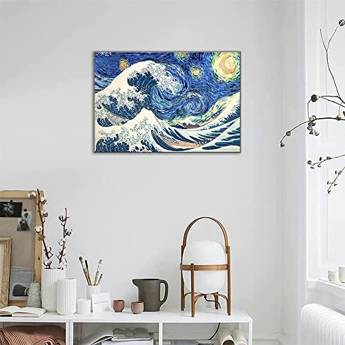 Gonter Starry Night, van gogh. Големиот бран надвор од Канагава, Кацушика Хокусаи. Wallидна уметност постер Апстрактна сликарство отпечатоци