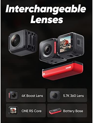Insta360 Еден РС Твин издание - Водоотпорна Акција камера 4K 60FPS и 5.7K 360 камера со заменливи леќи, стабилизација, 48MP фотографија,