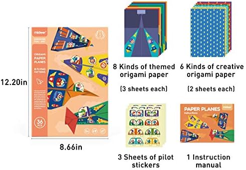 Mideer 36PCS Комплет за авиони со оригами хартија со пилотски налепници, велигденски подароци за момчиња, играчки на отворено за деца