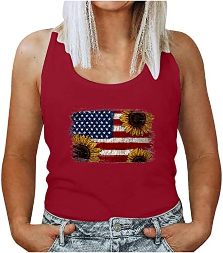Womenените на 4-ти јули резервоарот на врвот на американските знамиња за печатење маици без ракави подароци за ден на независност, симпатични маички