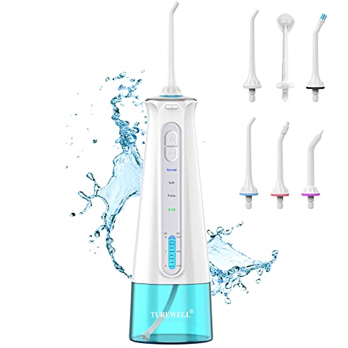 Вода на Турвел Флоссер за заби, преносен орален наводнувач со 3 режими 6 авиони, IPX7 водоотпорен USB чистач за заби за заби, вода