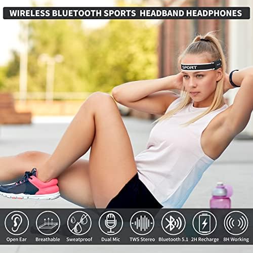 Спорт Лента За Глава Bluetooth Слушалки, Џимбобо Отворено Уво Безжични Слушалки СО HD Микрофон, TWS Стерео Звук Звучници, Прилагодливи Sweatband