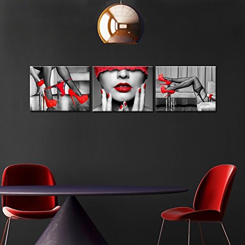 Inge Foto 3 парче црно -црвено платно отпечатоци со високи потпетици модни чевли дигитални платно печатење секси жени усни и нозе постер врамени уметнички дела, протега