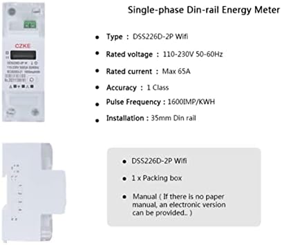 PCGV DDS226D-2P WiFi Едноза фаза 65A DIN Rail WiFi Smart Energy Meter Timer Timer Монитор за потрошувачка на енергија kWh мерач Wattmeterz