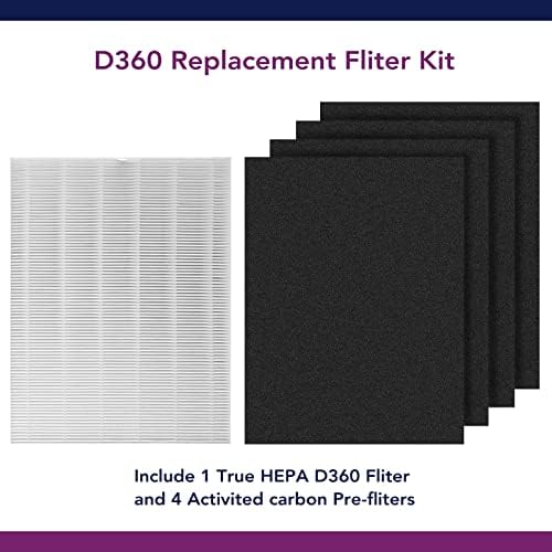 Филтер за замена D360 D3 компатибилен со Winix D360 Air Purifier, True HEPA D360 Filter и 4 јаглеродни пред -филтри, замена Дел 1712
