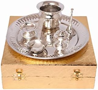 Сребрена позлатена челична Поја Тали со месинг bellвонче за подарок Дивали