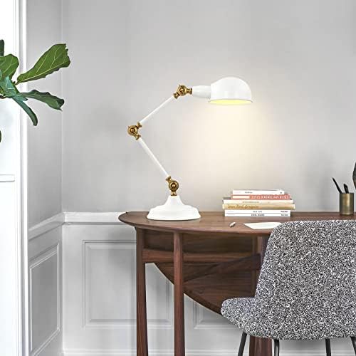 LeDLUX Бела метална биро за ламба со рака за замав, прилагодлива висина на ламбата за табели, светло за читање тешка ламба за задачи за