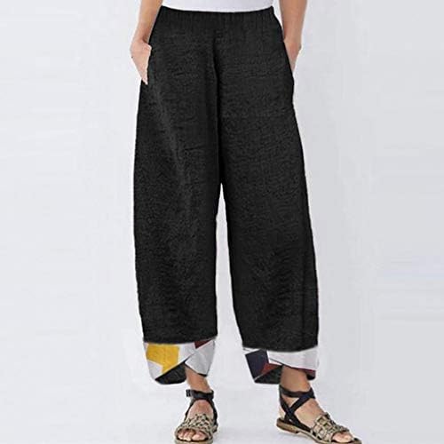 Meymia женски памучни постелнини панталони мода лесна печатење со висока половината за печатење на половината со широко распространето