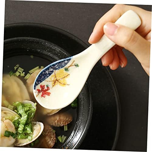 Angoily 6pcs керамичка лажица корејски рамен чинија еспресо лажица лажици за мешање оризови лажици повеќенаменски лажици за домашен чај лажица
