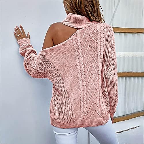 Женски женски плетени џемпери со долги ракави ладно рамо, палење на пулвер, лесен цврст секси пад џемпер
