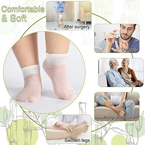 Такосун бамбус дијабетични чорапи на глуждот за жени и мажи 6 пара лабави не-обврзувачки обични чорапи со беспрекорна пети и ѓон на перница
