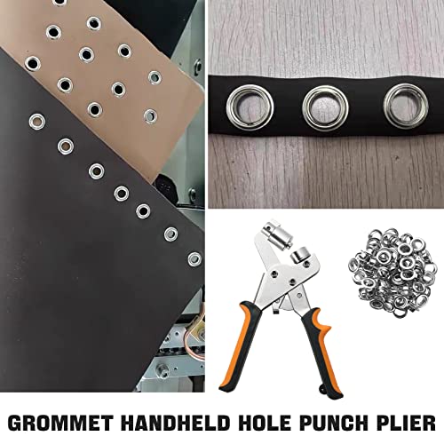 Dasbet Grommet Pandheld Hole Punch Punch | Преносни рачни Grommet клешти Алатка за притискање на рака со громите од 500 парчиња од 3/8 инчни сребрени