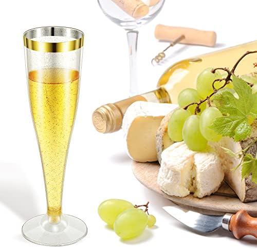 Ченгу 100 Еез Пластични Флејти За Шампањ чаши 5оз Сјај Во Прав Очила За Шампањ За Еднократна Употреба Свадбени Чаши За Вино Мимоза