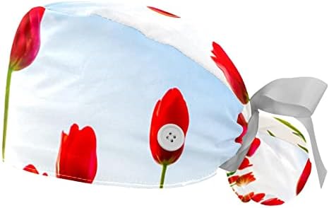 2 парчиња црвени лалиња цвеќиња Прилагодливо работно капаче со копче, старечка капа со џемпер