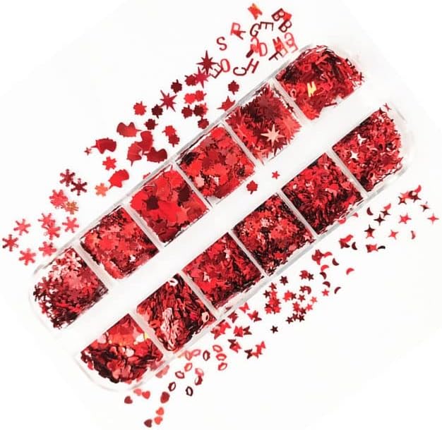Производи со црвена серија во форма на срце во форма на срце 3Д декорација на уметност на нокти неонски холографски секвенци за ласерски