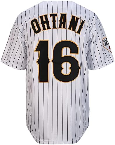 Менс Охатани 16 Зашиени јапонски бејзбол дресови бели црни кошули со пинстрипени