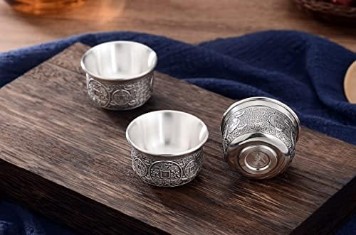 ГОХК Кинески сет за чај Гонгфу, 4 парчиња 999 Стерлинг сребро рачно изработено гроздобер кунг фу чај за возрасни, преносен азиски