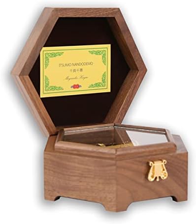Binkegg Play [Edelweiss] 30 белешка од орев од висока класа дрвен шестоаголник ветер музички кутија со движење на музичка кутија Санкио