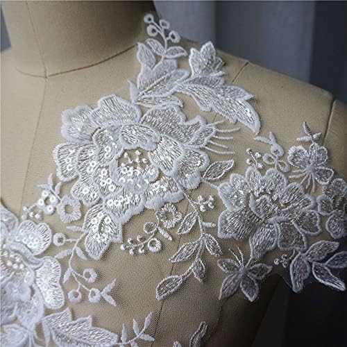 Uxzdx бела венчаница апликација чипка ткаенина цветна секвенка јака меш везена шива на закрпи за фустан за декорација DIY