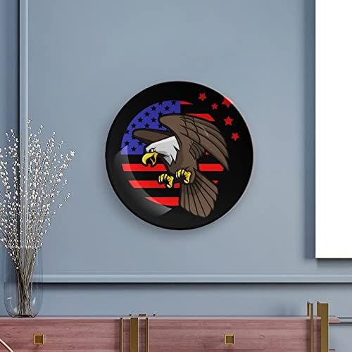 Ќелав орел и американско знаме Смешна коска Кина Декоративна плоча Тркалезни керамички плочи занает со приказ за украси за домашна канцеларија
