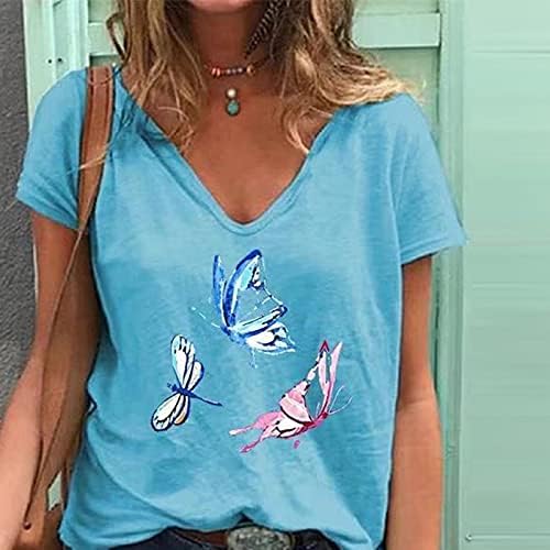 Кошули за жени летни маици жени кои печатат маица со кратки ракави со кратки ракави за кратки ракави на женски врвови на женски