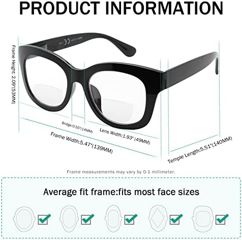 Очила За Очи 4-Спакувајте Бифокални Очила За Читање Со Голема Рамка Жени Преголеми Бифокални Читатели +1.50