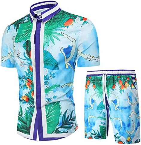 Машка облека со две парчиња мажи летни модни врвови со кратки костуми за слободно време дигитално печатено лабаво врвен плажа со краток