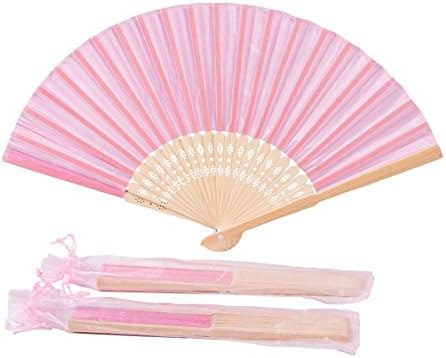 Sepwedd 50 парчиња розова имитирана свилена ткаенина бамбус преклопена рака обожавател на невестински танцувачки реквизити црковни свадбени