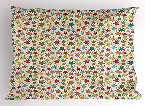 Ambesonne шарена перница срам, детска илустрација Голема и малку разни starsвезди мотив на обична позадина, декоративна стандардна големина печатена перница, 26 x 20, разноб